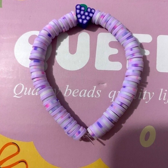 NWOT Handmade Fruit Heishi Polymer Clay Beads Stretchy Bracelet Anklet Choker - Picture 1 of 11